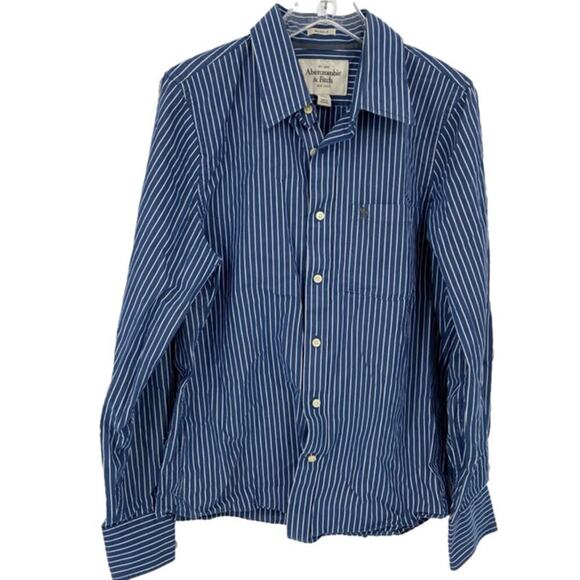 Abercrombie & Fitch Button Up Shirt XL Blue Stripe Long Sleeve Cotton Muscle - Picture 1 of 10